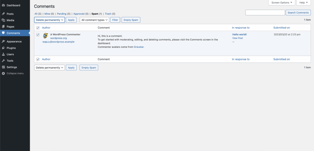 Delete spam comment