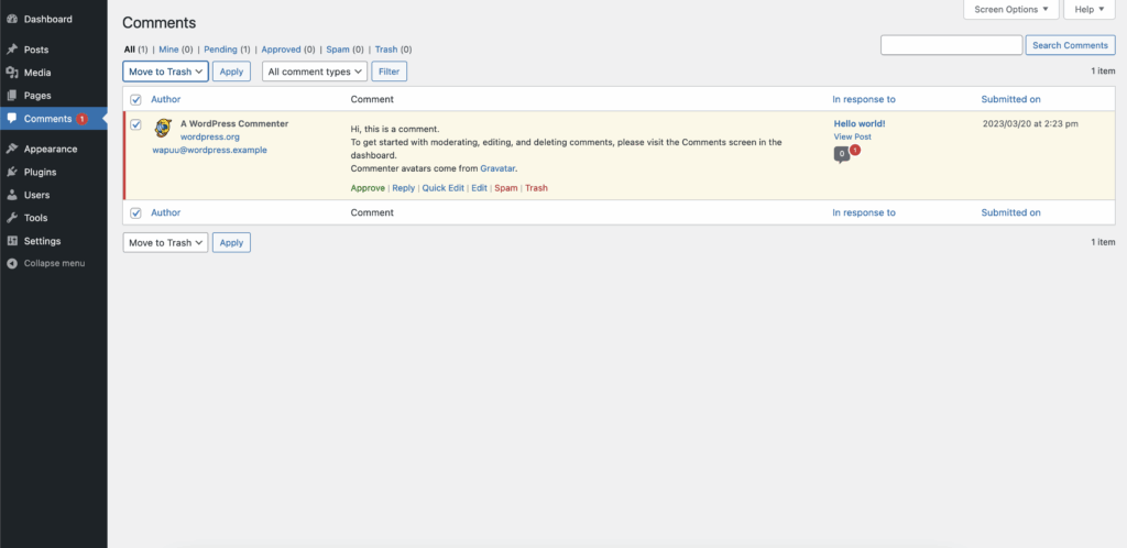 Delete unapproved comment
