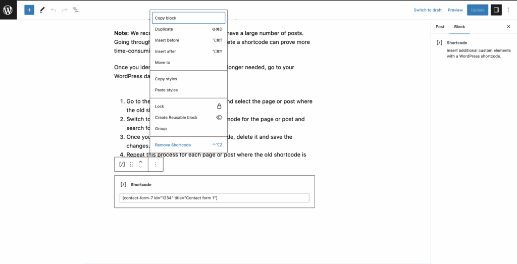 Delete shortcode from post