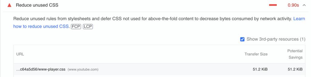 PSI Warning Reduce unused CSS