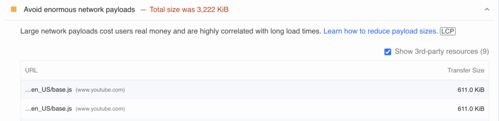 PSI warning avoid enormous network payloads