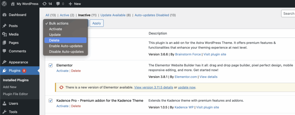 How to delete plugins in bulk