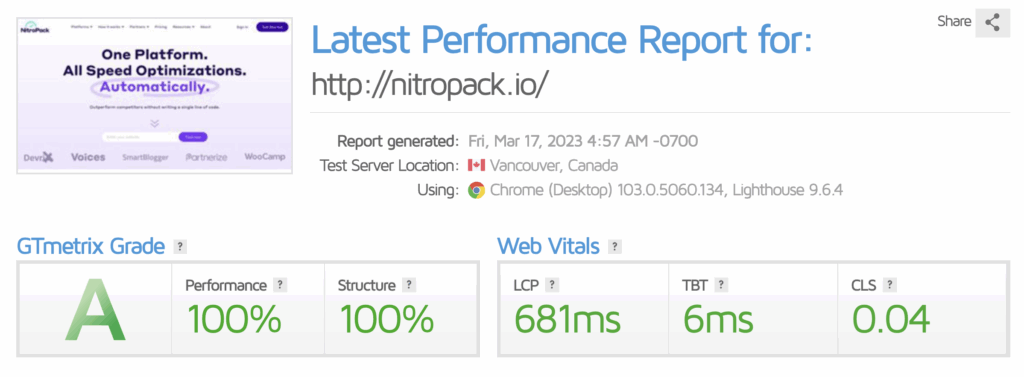 GTmetrix report
