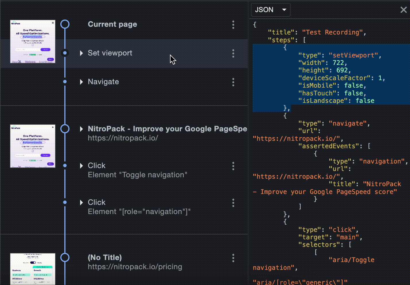 DevTols Recorder highlights the corresponding code