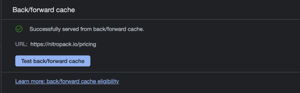 Page eligible for bfcache