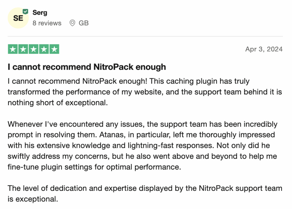 NitroPack support feedback