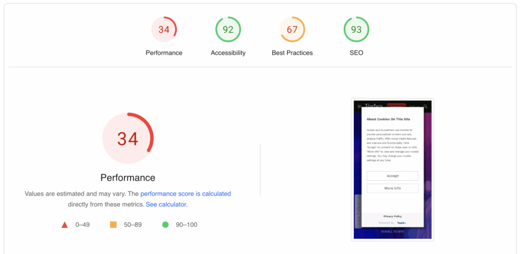 Google PSI report new UI with scores