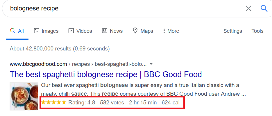 Structured Data Bolognese Recipe Example