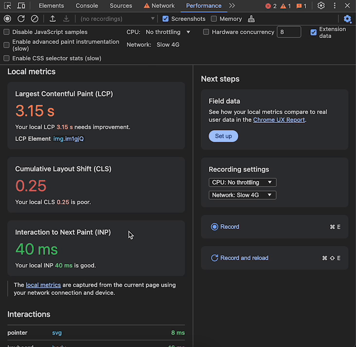 INP culprits Chrome DevTools