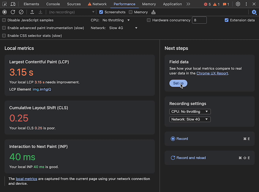 How to enable field data in DevTools