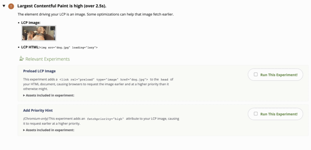WebpageTest Experiments Core Web Vitals