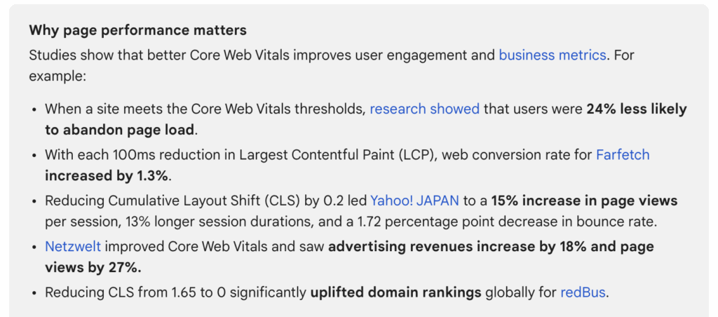 Page performance impact on business metrics