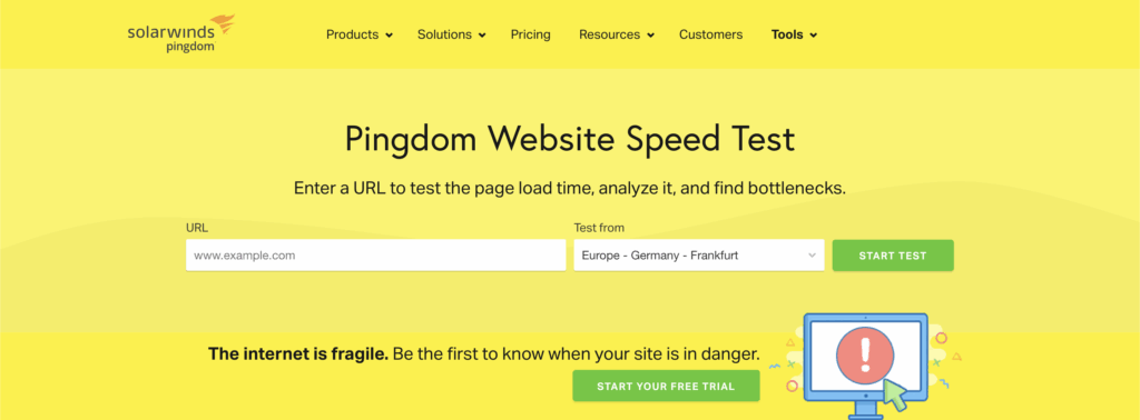 Pingdom website speed test tool