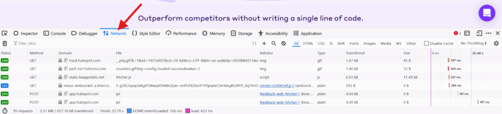 Go to the network tab to see http requests per page
