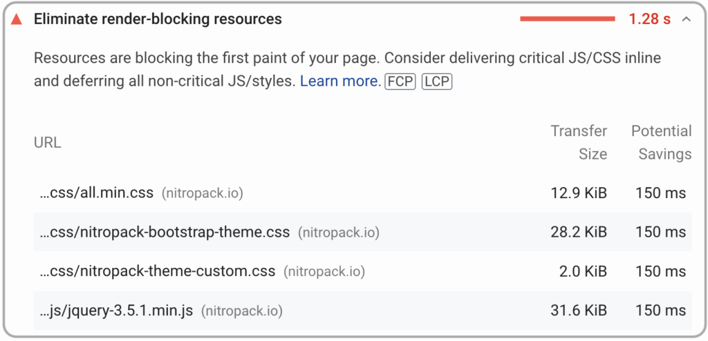 PSI Eliminate Render-Blocking Resources