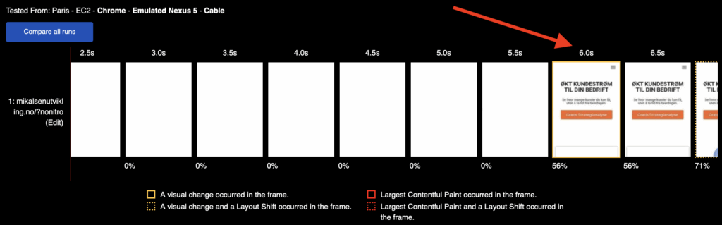 Rendering strip WebPageTest without NitroPack