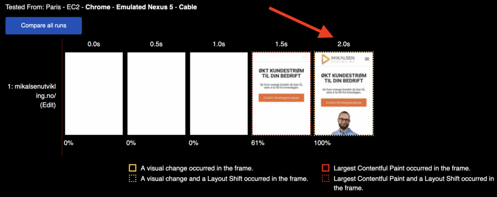 Rendering strip WebPageTest NitroPack