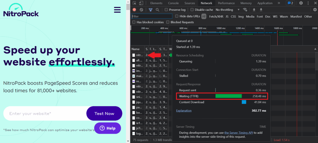 Chrome DevTools TTFB metric