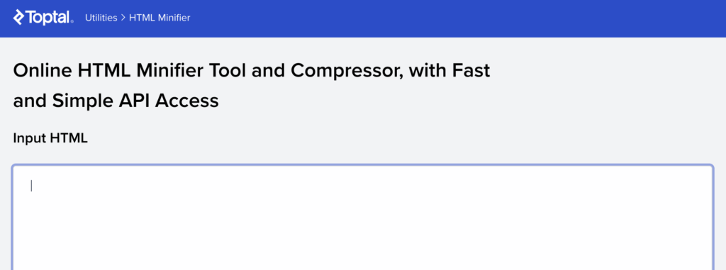 Toptal HTML minifier