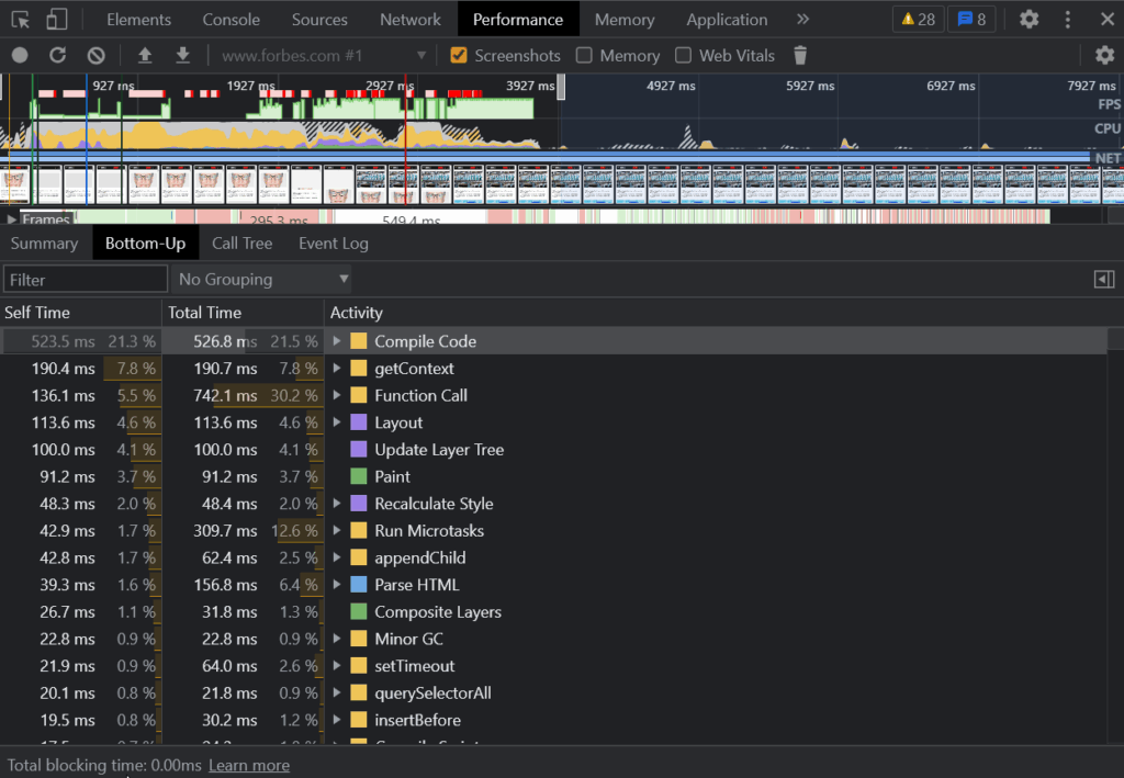 chrome devtools bottomup
