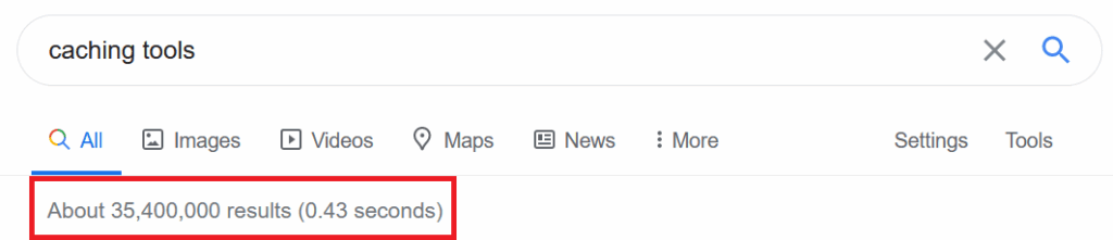 Google Results page for Caching Tools