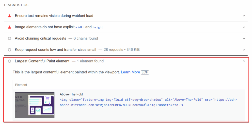 PSI Diagnostics Largest Contentful Paint element