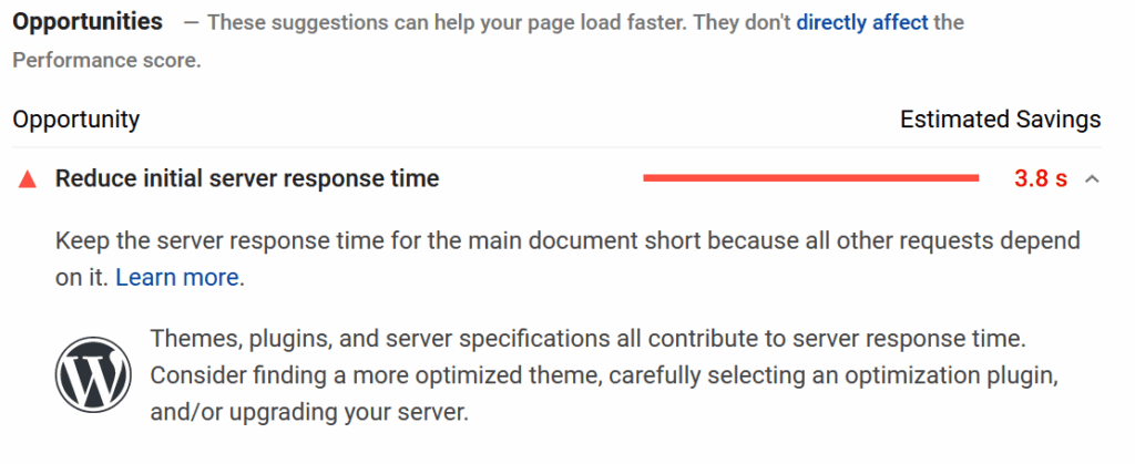 PSI Warning reduce initial server response time