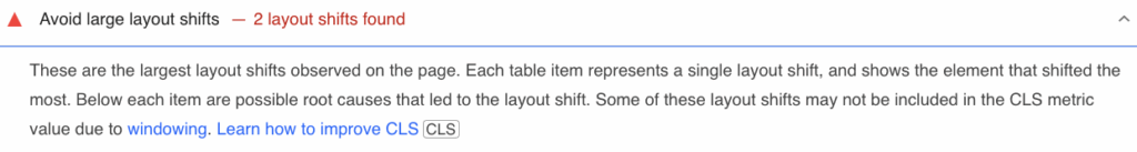 Avoid large layout shifts Google PSI warning