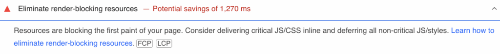 Eliminate render-blocking resources Google PSI warning
