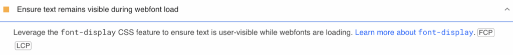 Ensure text remains visible Google PSI warning