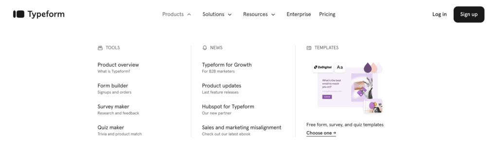 Good example of navigation Typeform Menu Navigation Bar