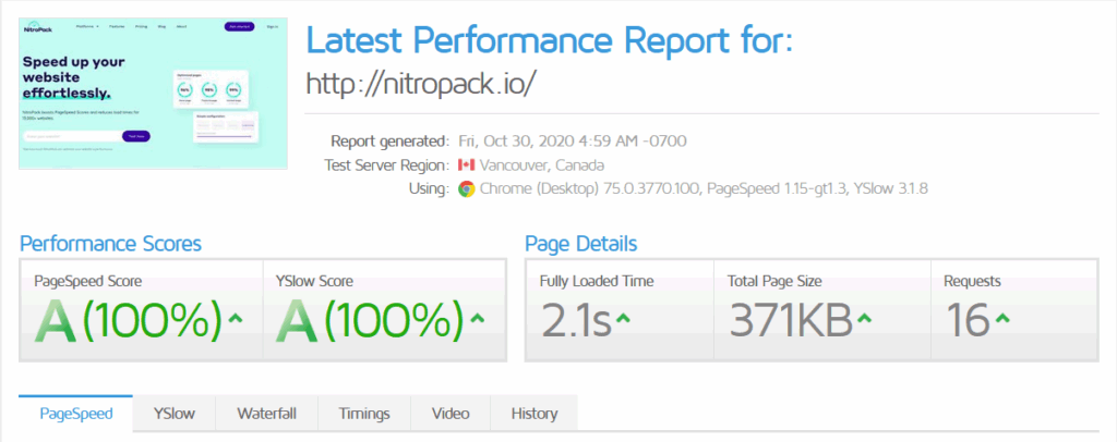 NitroPack gtmetrix score