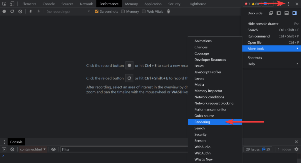 Chrome DevTools Rendering Options