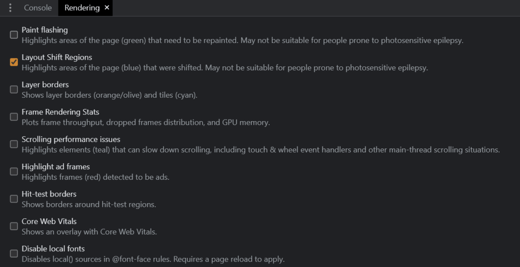 Chrome DevTools Rendering