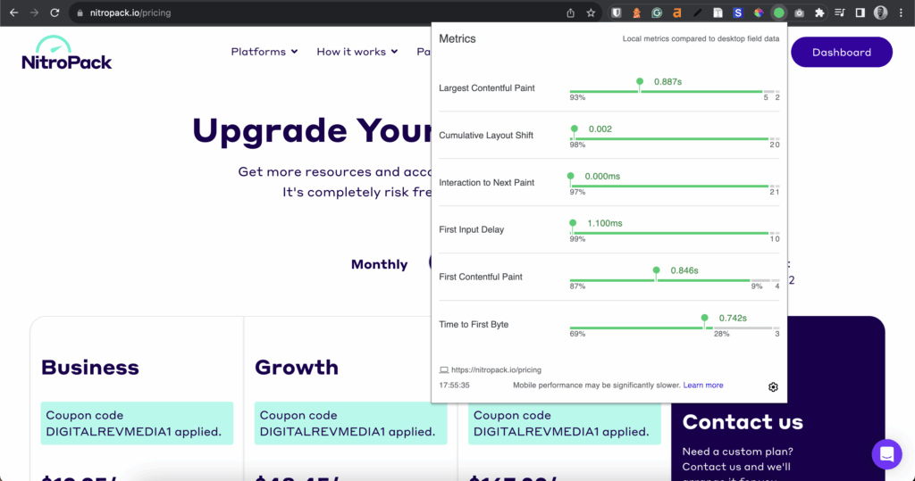 Web Vitals Chrome Extension