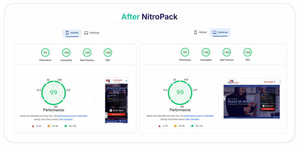 Performance score with NitroPack