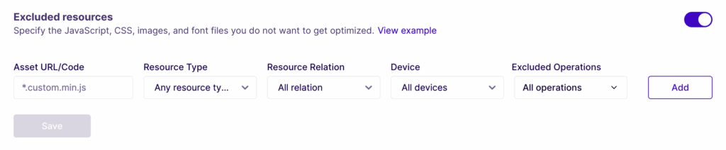 NitroPack excluded resources feature