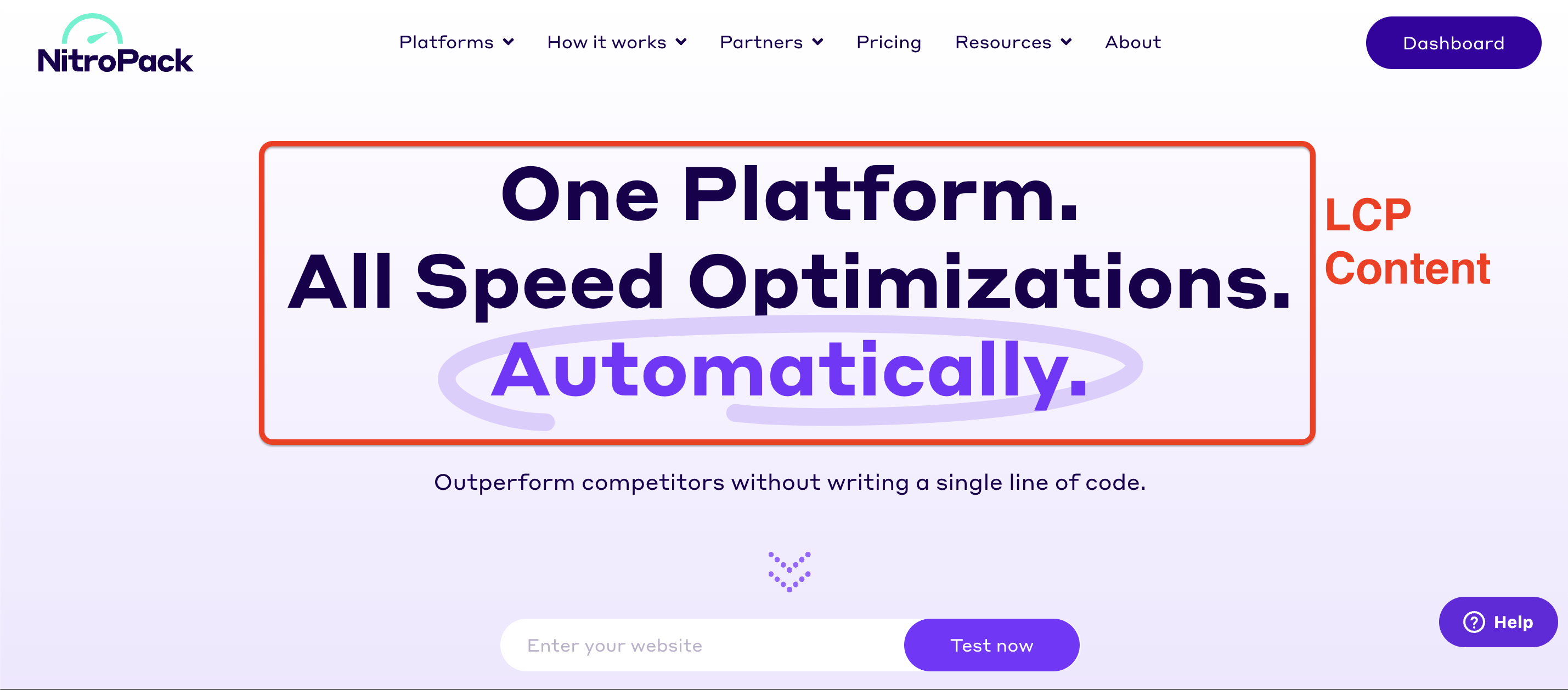 NitroPack home page lcp element