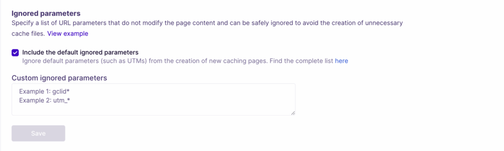 NitroPack Ignored Parameters feature