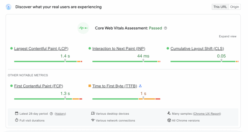 PageSpeed Insights report core web vitals